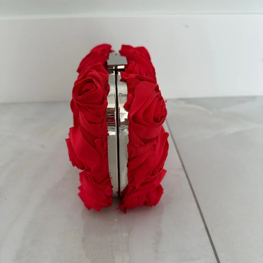 Red Floral Evening Bag with Chain Strap